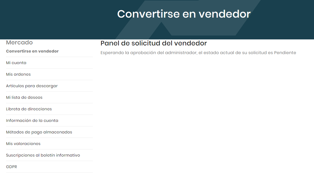 Panel de solicitud en magento