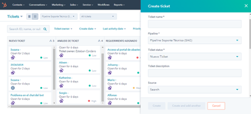 Creación de ticket en HubSpot